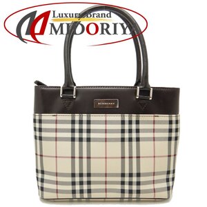 BURBERRY バーバリー ミニトートバッグ ノバチェック PVC xレザー ベージュ ブラウン/251399【中古】