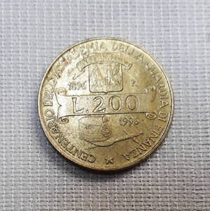 イタリア 共和国 1896-1996年 200リラ 24mm 帽子 剣 記念 コイン + 他 硬貨 6枚 ◆s-39