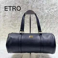 ETRO エトロ　ミニボストンバッグ　ハンドバッグ　ドラム　レザーバッグ　黒