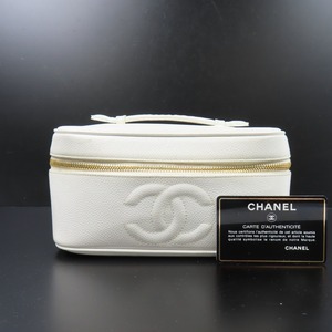 92842★1円スタート★CHANEL シャネル バニティバッグ ココマーク 化粧ポーチ ヴィンテージ ハンドバッグ キャビアスキン ホワイト