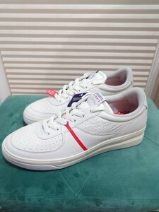 新品　LACOSTE　ラコステ　スニーカー　43A　27　レザー　レザースニーカー　靴　白　ホワイト　赤　RED レッド　テニスシューズ　TENNIS