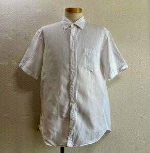 【リネン100%】J.CREW Jクルー リネンシャツ メンズ LARGE ゆったり目 白 ホワイト系 麻 LINEN SHIRT 半袖シャツ ジェイクルー 古着