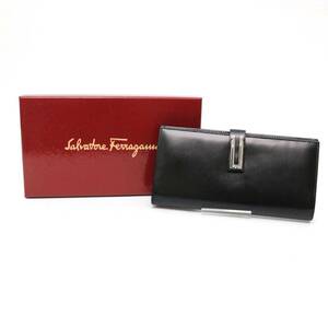 サルヴァトーレ フェラガモ IE-22 9257 長財布 ロングウォレット long wallet メタル ロック レザー ブラック black Salvatore Ferragamo