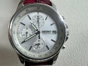 SEIKO セイコー CHRONOGRAPH クロノグラフ 7T92-0BA0 メンズ クォーツ 腕時計 ホワイト文字盤 デイトカレンダー 電池交換済み 動作確認済み