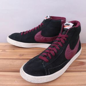 z5172 ナイキ ブレーザー ミッド US8.5 26.5cm/黒 ブラック 赤紫 ワイン系 NIKE BLAZER MID ブレザー メンズ スニーカー 中古