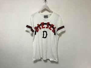 本物ディーゼルDIESELコットンロゴフェルトプリント半袖TシャツメンズサーフアメカジミリタリーストリートS白ホワイト