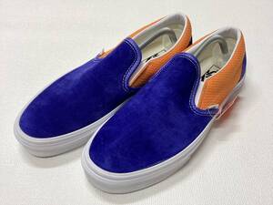 レア!! VANS SLIPON 青系xオレンジ系 スエード キャンバス US10.5 (28.5cm) アメリカ企画限定!! スリッポン バンズ