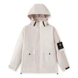 STONE ISLAND JACKET ストーンアイランド ジャケット アウター フ ジッパー フード付き 服 ホワイト Lサイズ