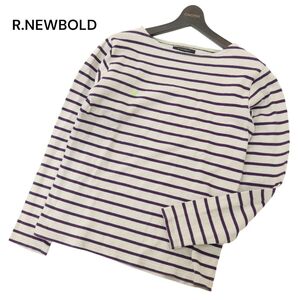 R.NEWBOLD ポールスミス 通年 ロゴ刺繍★ 長袖 ボーダー カットソー ロンTシャツ Sz.M　メンズ 紫　A4T07931_7#F