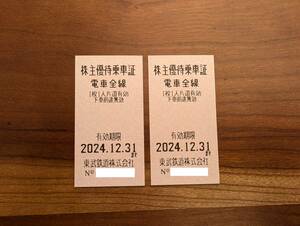 東武鉄道　株主優待乗車券２枚（有効期限：2024年12月31日）