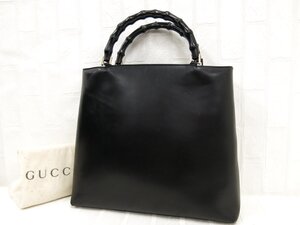 ◆美品◆GUCCI グッチ◆バンブー◆カーフ レザー 本革◆ハンド バッグ◆ブラック ゴールド金具◆イタリア製◆腕掛け◆通勤通学◆A8887