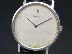 1円～! 稼動品★正規品 CORUM コルム 57219 手巻き シルバーダイヤル 純正尾錠 ヴィンテージ ラウンド メンズ腕時計 SSCLG1733