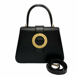 極 美品 保存袋付 CELINE セリーヌ サークルロゴ 金具 カーフ レザー 本革 2way ショルダーバッグ ハンドバッグ ブラック 黒 23566