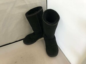 【UGG】アグオーストラリア　レディス　ムートンロングブーツ　ブラック　スウェード×ボア　24cm　SY02-GIE