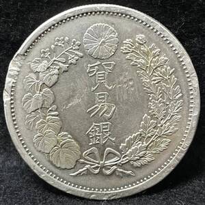 1円~【コレクター放出品】貿易銀 明治10年 直径約38.8mm 厚さ約2.5mm 量目約27.03g 銀貨 円銀 コイン 古銭 アンティーク シルバー J152396