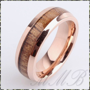 [RING] 14K 585 Rose Gold Plated WOOD 木目 サンドイッチ Beautiful ローズ ゴールド 6mm リング 14号 【送料無料】