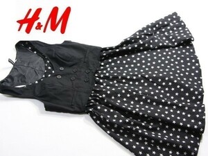 IT201☆H&M エイチ＆エム ワンピース 星柄 ジレベスト付き ブラック モノトーン レディース 黒 ノースリーブ スター ドッキング