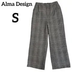 《Alma Design》ワイドパンツ【S】グレー　グランチェック　秋冬