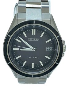 CITIZEN◆アテッサ電波時計/ソーラー腕時計/アナログ/ステンレス/BLK/SLV/H128-001R701