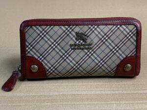 値下げ セール 中古 BURBERRY バーバリ ブルーレベル 長財布 ラウンドファスナー キャンバス レザー 札入れ 財布 Burberry wallet 送料無料