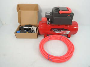 △藤原産業 AIR COMPRESSOR エアコンプレッサー コンパクト SR-035 SR-L08SPB-01 動作品 レッド 付属品付き 電動工具/管理0444B23-01260001