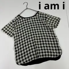 i am i カットソー　ブラウス　Tシャツ　シワ加工　古着女子　チェック柄