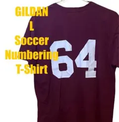 GILDAN L サッカー ナンバリング Tシャツ エンジ 古着 フットボール