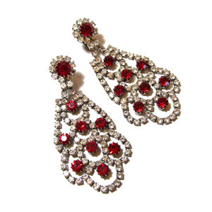 ★1950s Vintage red & clear rhinestone chandelier earrings