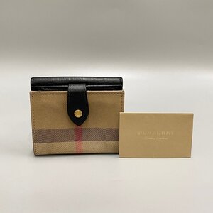 美品 レア品 BURBERRY バーバリー ノバチェック ロゴ レザー 本革 キャンバス 二つ折り 財布 ミニ ウォレット ブラウン ブラック 88930