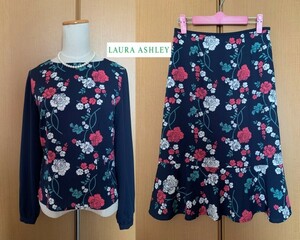 LAURA ASHLEY【ローラアシュレイ】ネイビー 花柄 セットアップスーツ 7号