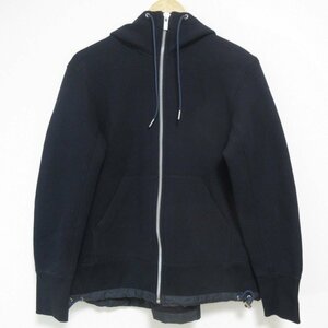 美品 sacai サカイ Sponge Sweat Hoodie ジップアップ パーカー フーディー ジャケット SCW-050 サイズ3 ネイビー ◆