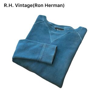 極美品 R.H.VINTAGE Ron Herman【ヴィンテージ感あるフェード加工】Fade Pullover スウェット サイズM/ロンハーマン 希少カラー ターコイズ