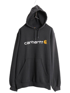 US企画 カーハート プリント スウェット フード パーカー メンズ L / 古着 CARHARTT トレーナー プルオーバー 裏起毛 黒 スエット ブラック