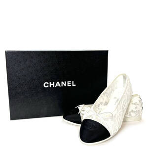 CHANEL シャネル ココマーク バレリーナ バレエシューズ フラットシューズ パンプス メッシュ ホワイト/ブラック #37C G02819