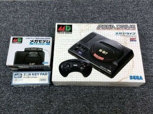 ④　希少■未使用品 SEGA MEGA DRIVE メガドライブ 本体 メガモデム テンキーパッド 3点セット レトロ ゲーム機[B05]