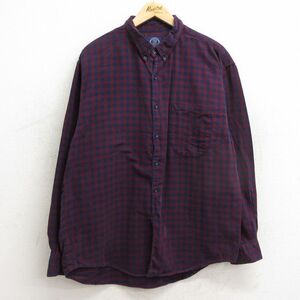 【30%OFF】XL/古着 ギャップ GAP 長袖 フランネル シャツ メンズ 90s コットン ボタンダウン 紺他 ネイビー チェック 24jan10 中古 ト 3OF