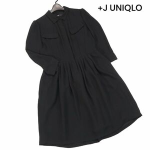 美品 21SS★ +J UNIQLO ユニクロ × ジルサンダー 春夏 7分袖 ジョーゼット シャツ ドレス ワンピース Sz.M　レディース 黒　K4T01093_7#M