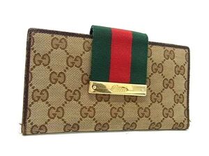 1円 GUCCI グッチ 181668 GG柄 GGキャンバス 二つ折り 長財布 ウォレット 札入れ 小銭入れ カード入れ レディース ベージュ系 FB9043