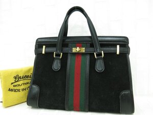 ◆美品◆GUCCI オールド グッチ◆シェリー◆スエード カーフ レザー 本革◆ハンド バッグ◆黒 G金具◆イタリア製◆ヴィンテージ◆A9494