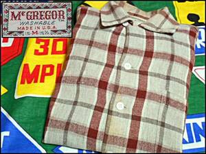 【SALE】USA製アメリカ製McGREGORマクレガービンテージ袋襟ウールシャツチェック40s50s40年代50年代シャドーチェックオンブレーチェック