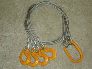 ワイヤーロープ　４点吊り　１２Φ　４ｍ　フック付き　１組　送料無料