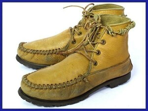 1970s前後ビンテージ/USA フリンジ モカシン ブーツ 【サイズ7】イエローブラウン Vibram Depose Montagna Bloc/希少ビブラムソール◆4X30