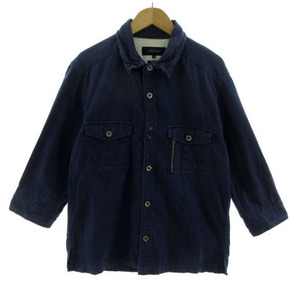 シップスジェットブルー SHIPS JET BLUE シャツ ワークシャツ 七分袖 リネン混 日本製 ネイビー 紺 M メンズ
