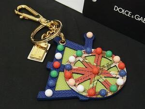 ■極美品■ DOLCE＆GABBANA ドルチェ&ガッバーナ レザー キーリング キーホルダー バッグチャーム ゴールド系×マルチカラー BI6744