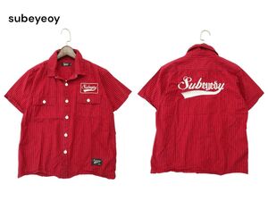 Subciety × eyedy サブサエティ × アイディー Subeyedy★ ビッグ ロゴ刺繍 半袖 ストライプ ワーク シャツ Sz.M　メンズ　A4T04648_4#A