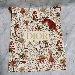 激レア 未使用本物 christian dior 巾着ポーチ 2022 海外限定 CNY限定 トラ 虎 巾着袋 レッド ベージュ コットン フラット 