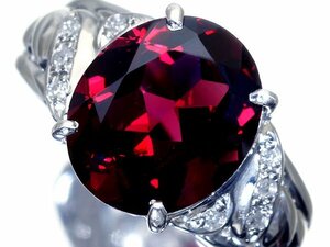 1円～【ジュエリー極】真紅の煌き！大粒上質天然ロードライトガーネット5.40ct＆ダイヤモンド0.08ct 高級Pt900リング k8829om【送料無料】