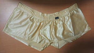 TM COLLECTION YKS Low-rise BOXER ローライズ ボクサーパンツ フルバック ボクサー ブリーフ シルクベージュ 光沢 艶 ゴールド 金 Mサイズ