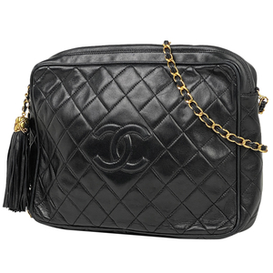 シャネル CHANEL ココマーク フリンジ チェーン ショルダーバッグ タッセル マトラッセ レザー ブラック レディース 【中古】