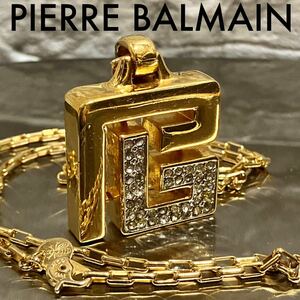 【ws1430】良品◎ PIERRE BALMAIN ピエールバルマン PBロゴ ゴールドカラー ネックレス クリア ストーン